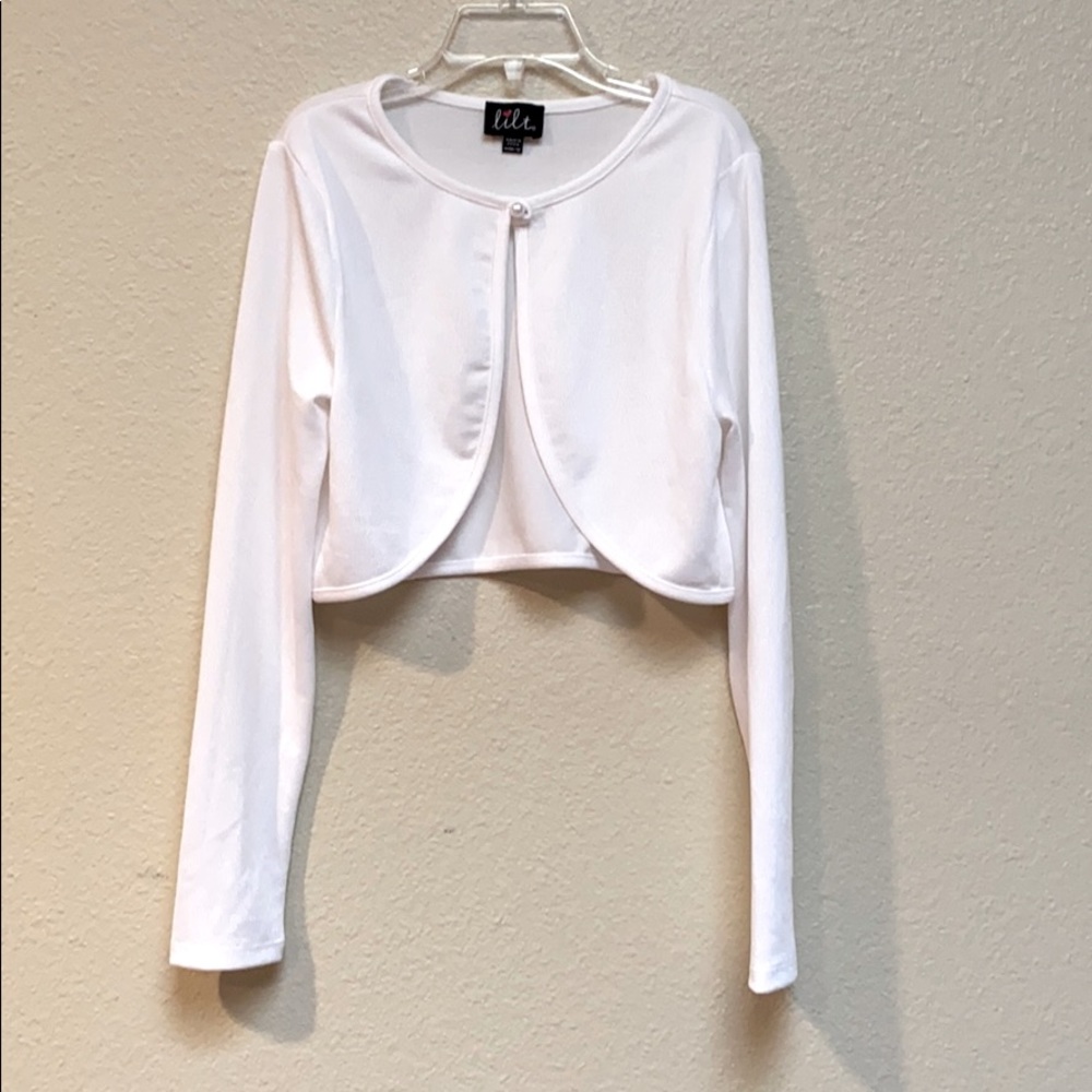 Lilt Girls White Long-Sleeve Cardigan, Sz M(10/12)